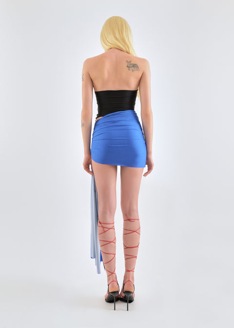 Signature mini jersey skirt in cobalt/wine