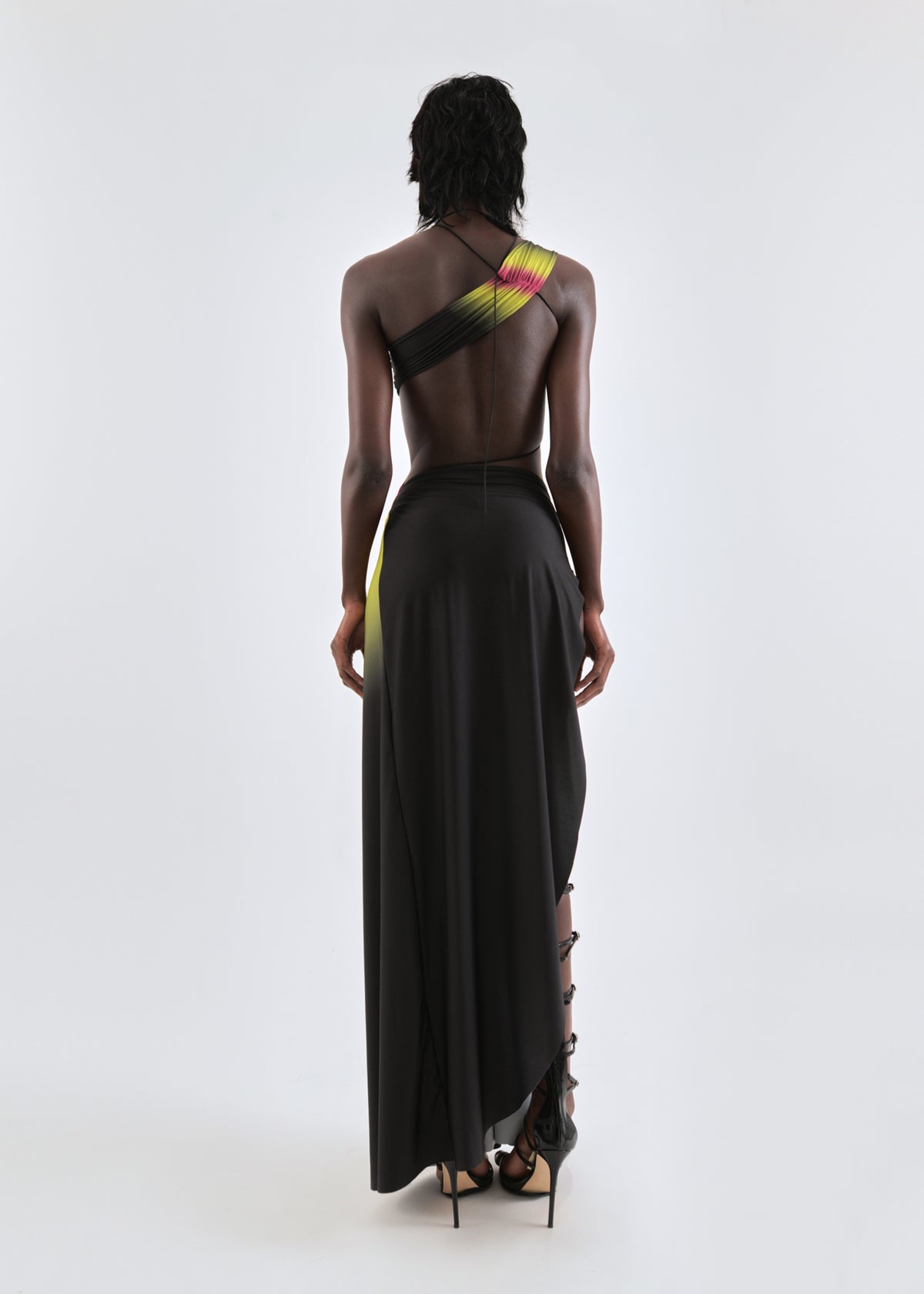 Wrap-around dress in lime/wine