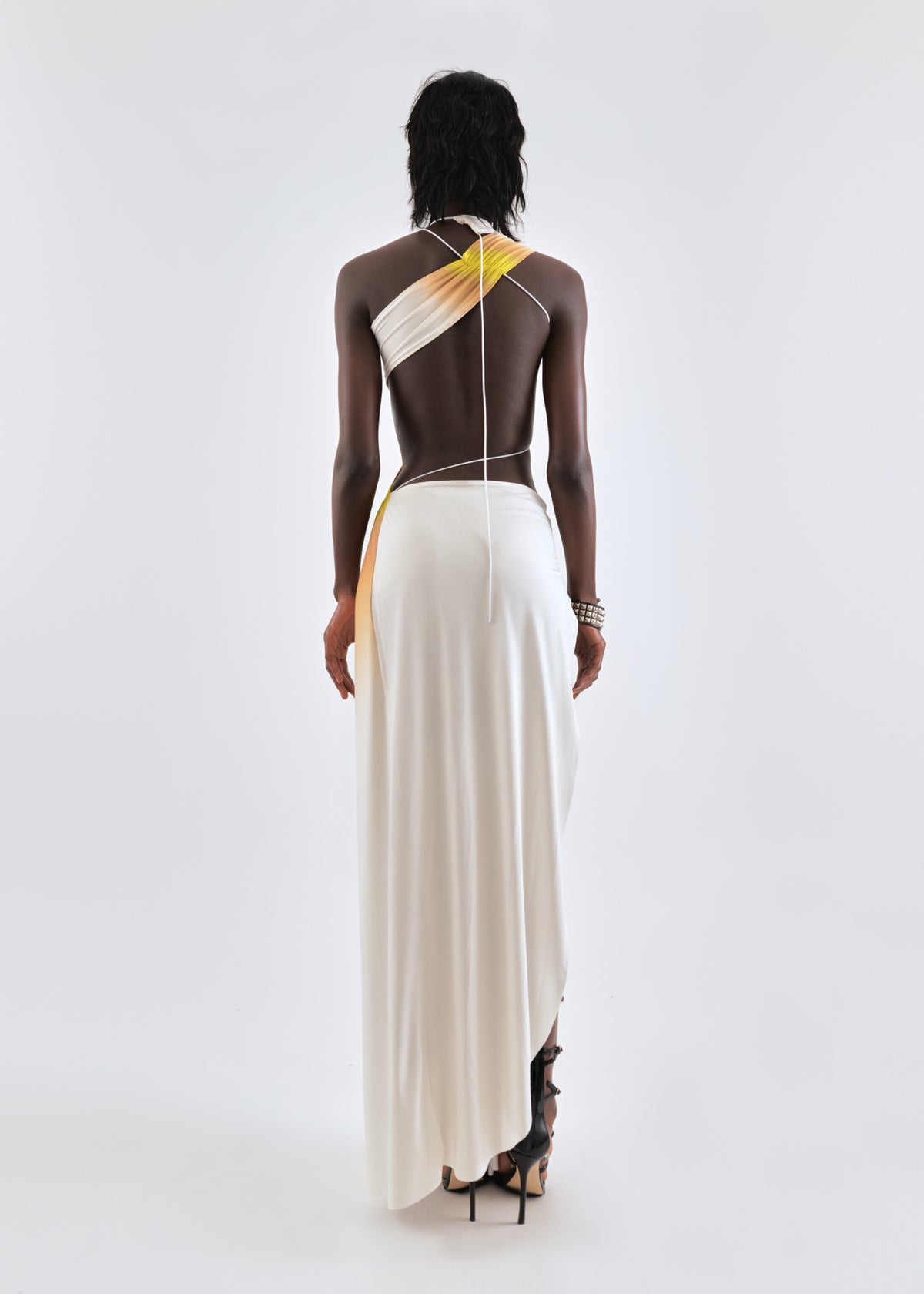 Wrap-around dress in cream/yellow