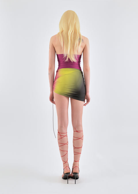 Mini shell skirt in lime/wine