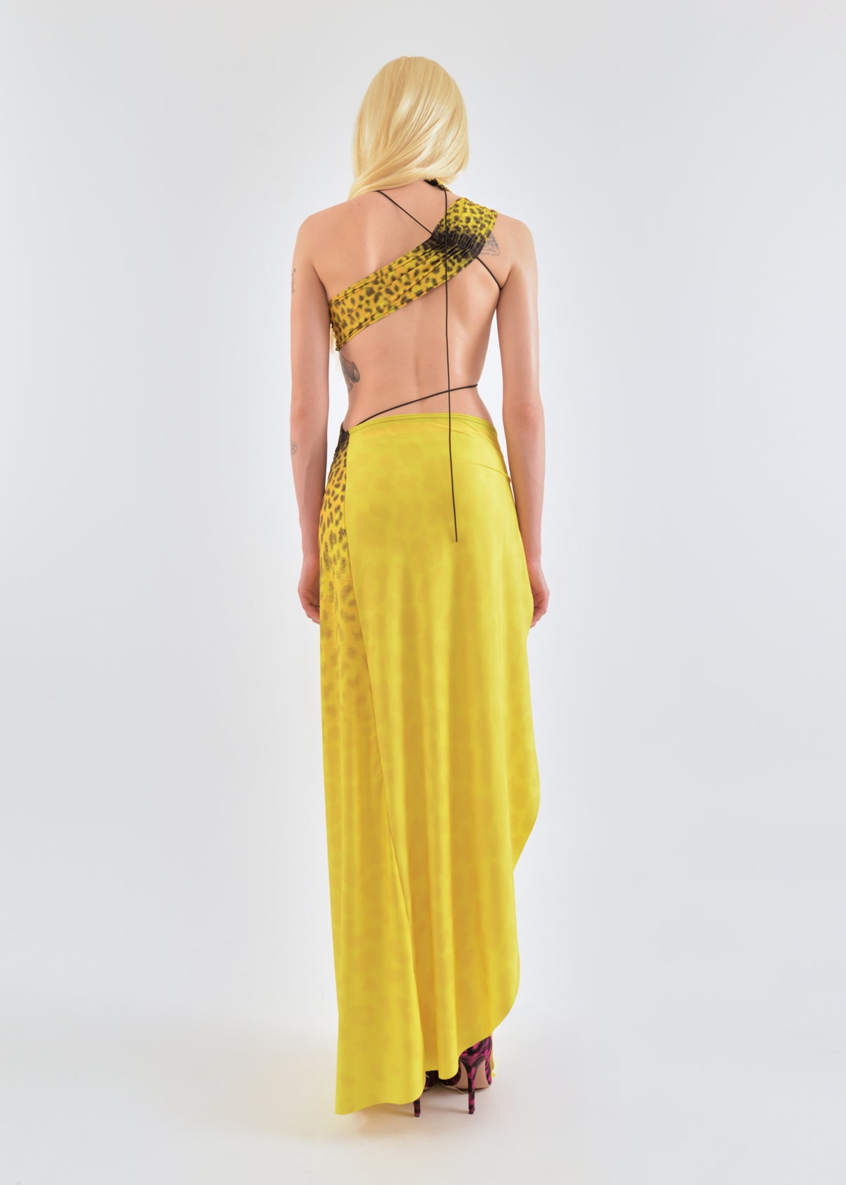 Wrap-around dress in yellow leopard