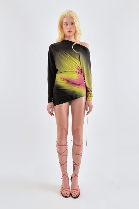 Draped mini dress in lime/wine - Fal - ash