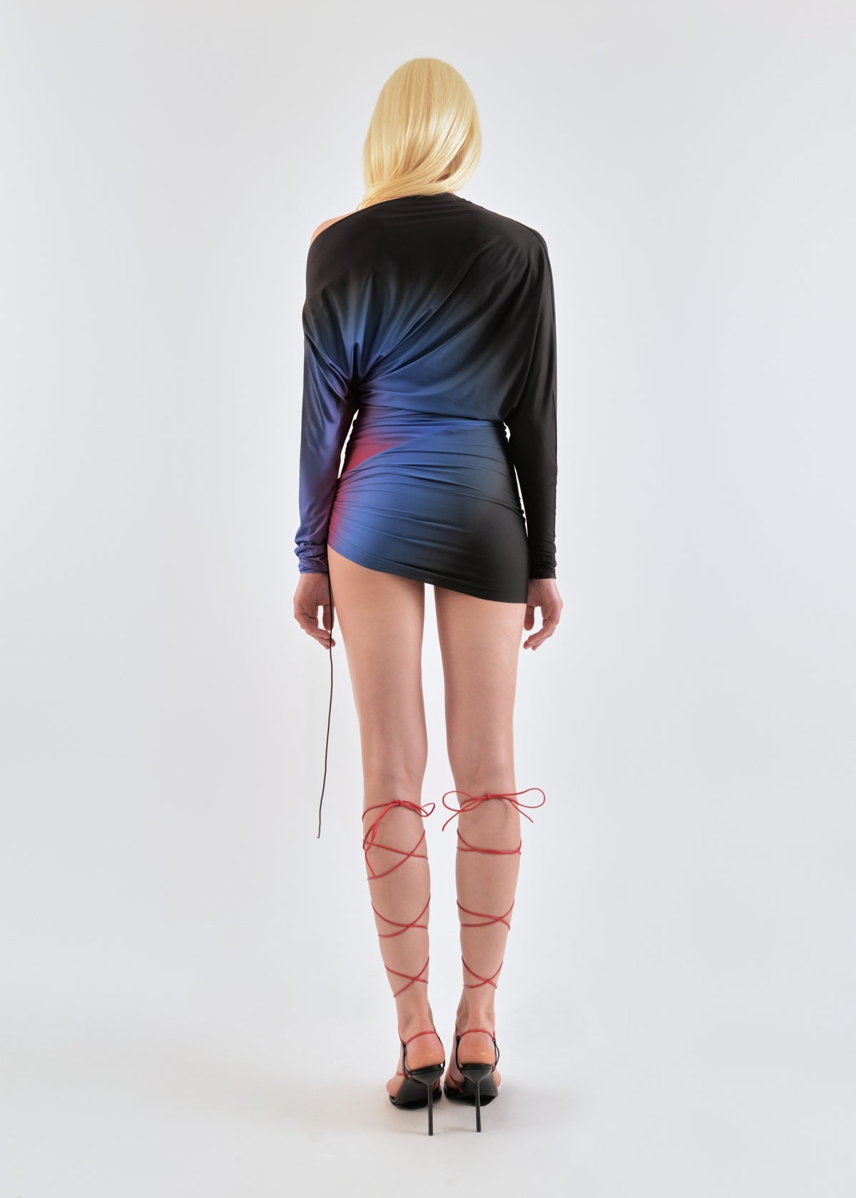 Draped mini dress in cobalt/wine