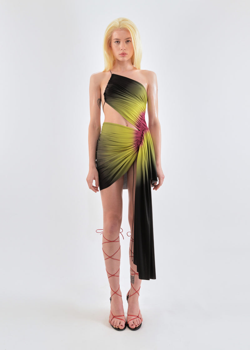 Signature mini dress in lime/wine