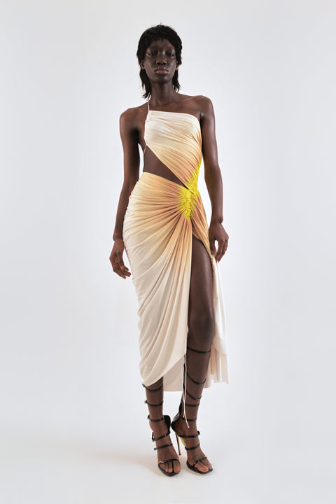 Signature dress in cream/yellow