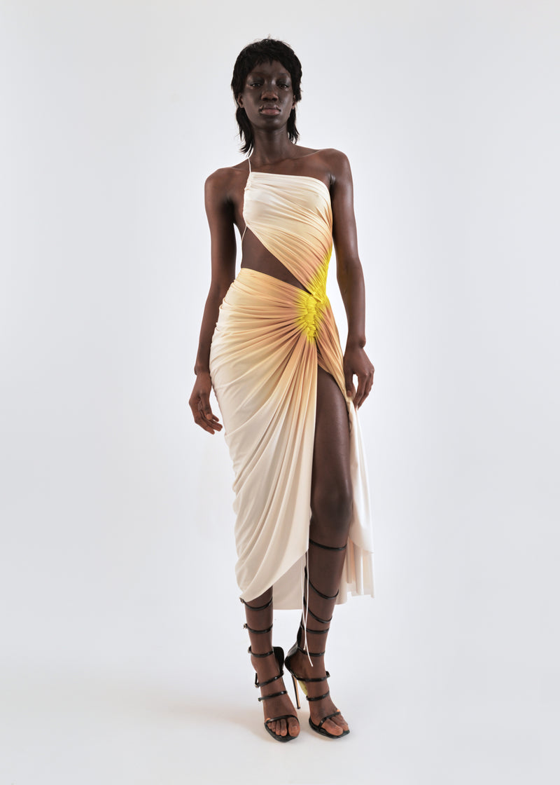 Signature dress in cream/yellow