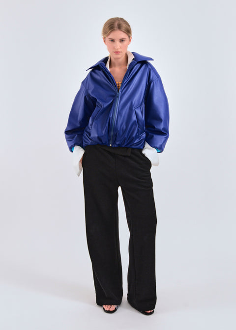 Faux leather bomber jacket in synthetic ink