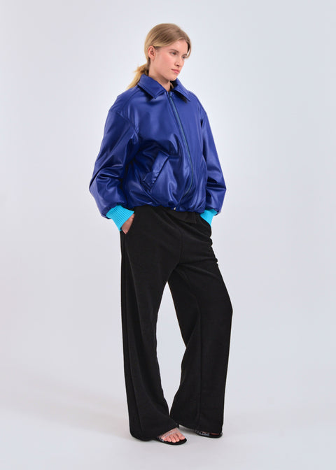 Faux leather bomber jacket in synthetic ink