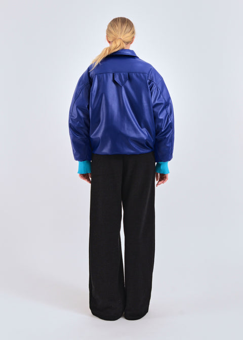 Faux leather bomber jacket in synthetic ink