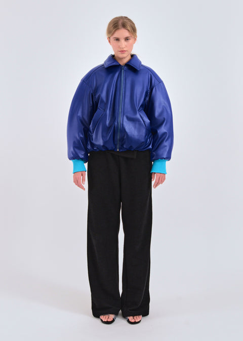 Faux leather bomber jacket in synthetic ink