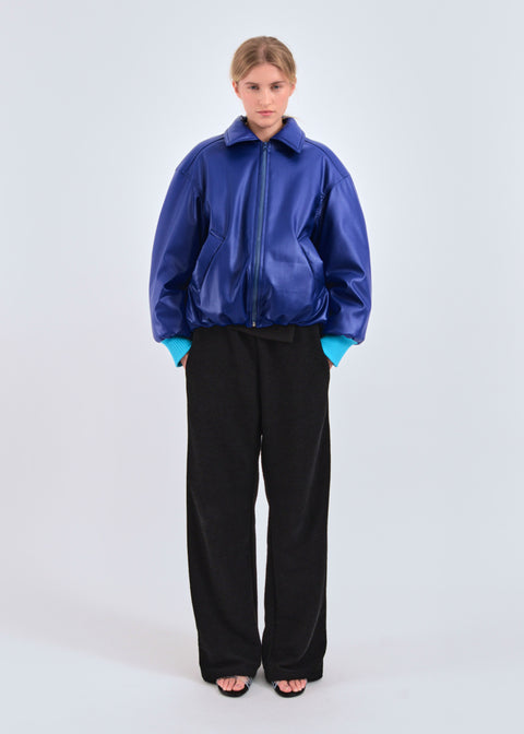 Faux leather bomber jacket in synthetic ink