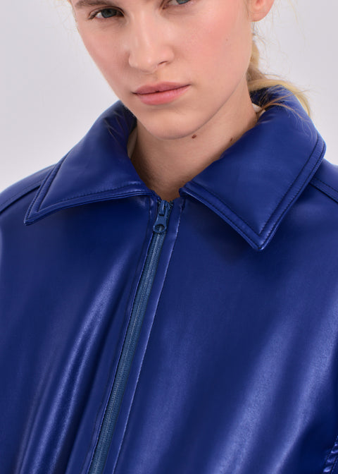 Faux leather bomber jacket in synthetic ink