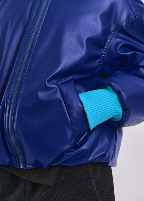 Faux leather bomber jacket in synthetic ink