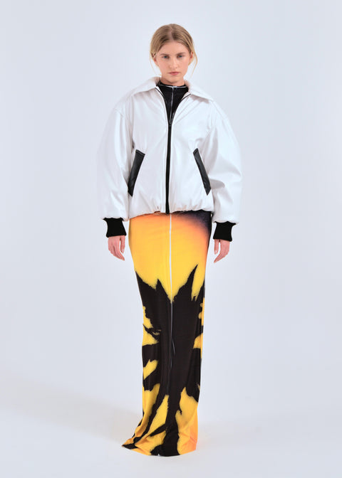 Faux leather bomber jacket in white and black