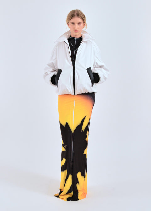 Faux leather bomber jacket in white and black