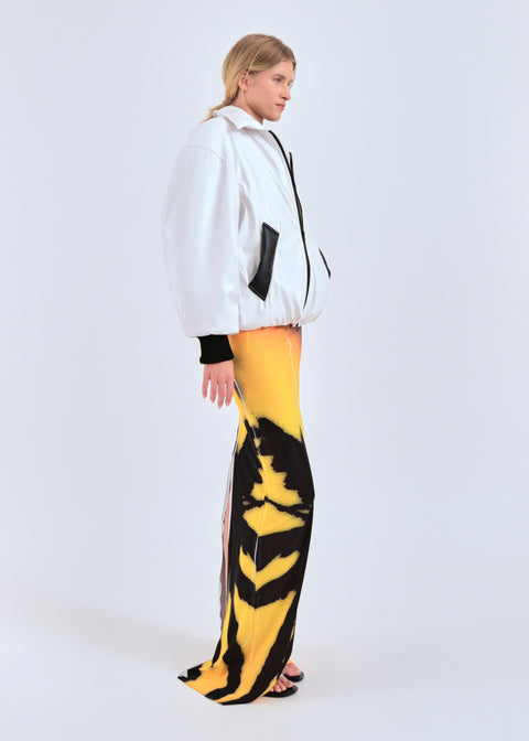 Faux leather bomber jacket in white and black