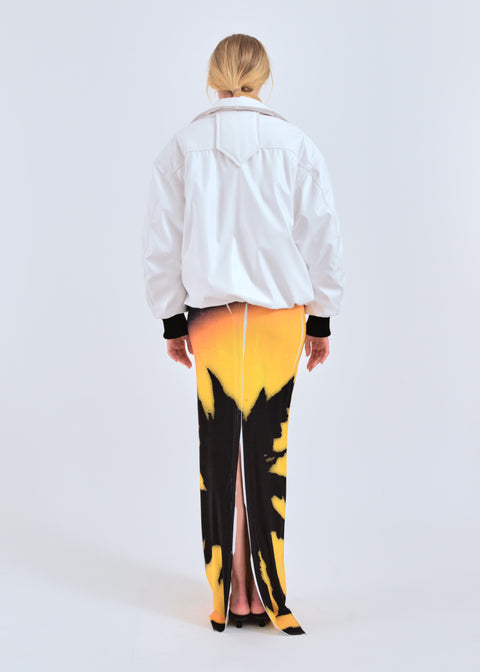 Faux leather bomber jacket in white and black