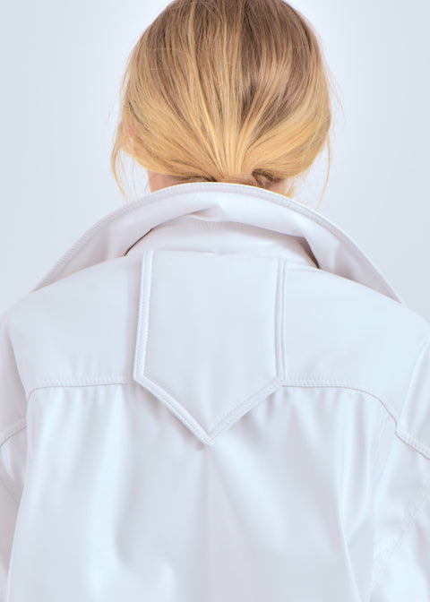 Faux leather bomber jacket in white and black