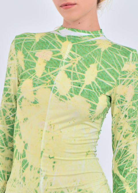 Cactus print dress in green