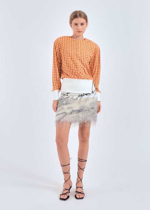 Printed fringe mini skirt