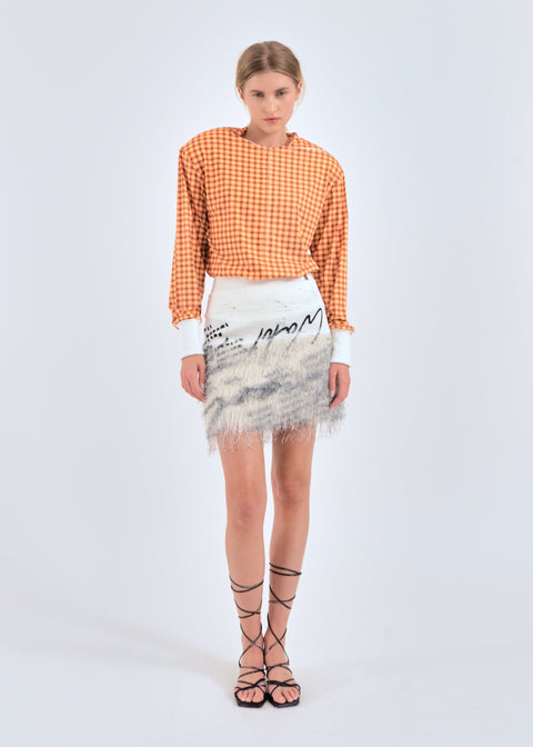 Printed fringe mini skirt