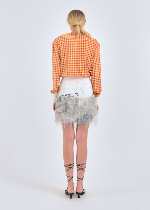 Printed fringe mini skirt