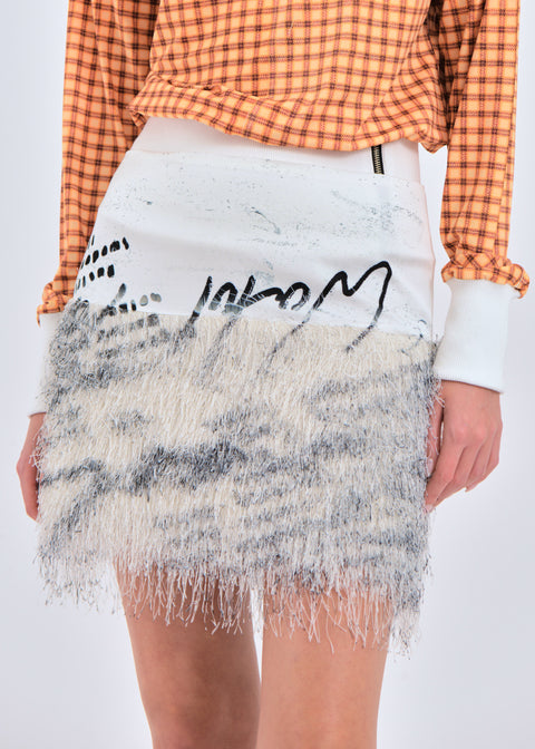 Printed fringe mini skirt