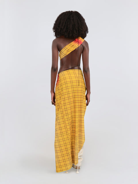 Wrap-around dress in yellow tartan