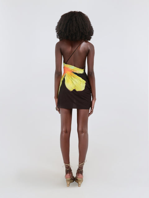 Signature mini floral dress in black/lime