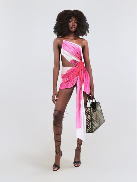 Signature mini floral dress in white/pink