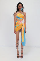 Signature mini floral dress in sky blue/tangerine - Fal-ash