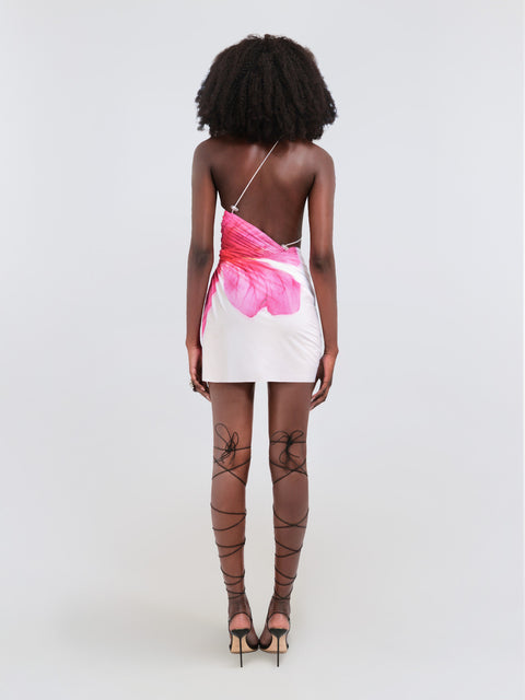 Signature mini floral dress in white/pink