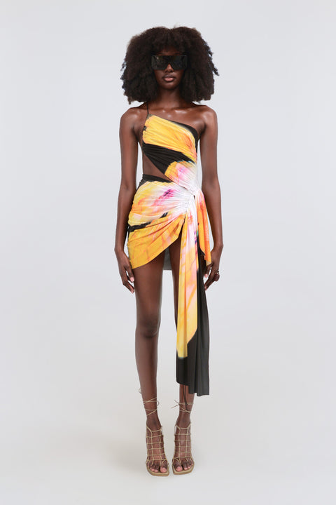 Signature mini floral dress in black/yellow