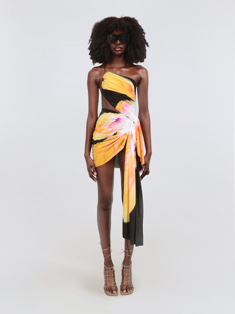 Signature mini floral dress in black/yellow