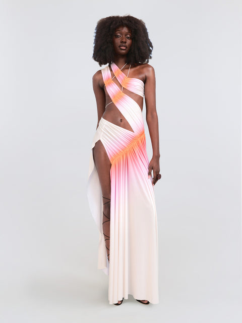 Wrap-around dress in pink/peach