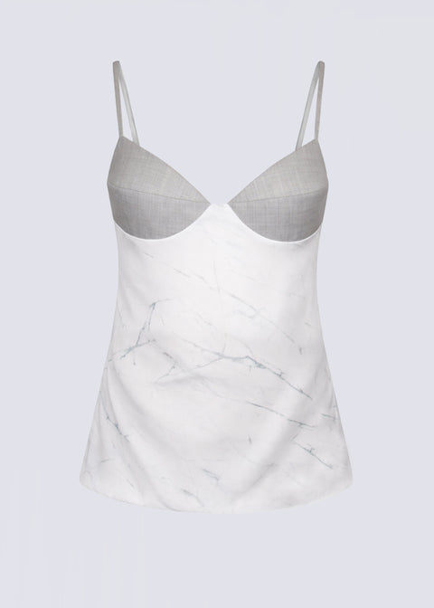 Wool bralette blouse in white marble