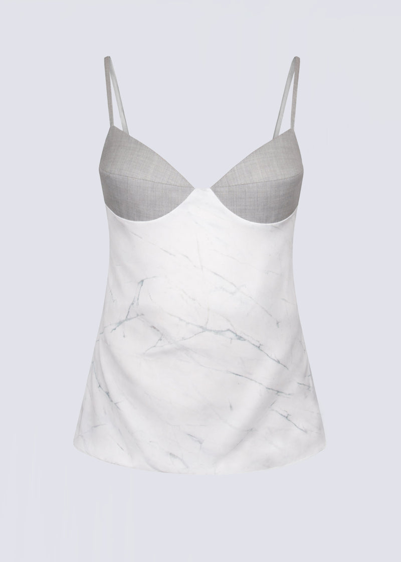 Wool bralette blouse in white marble