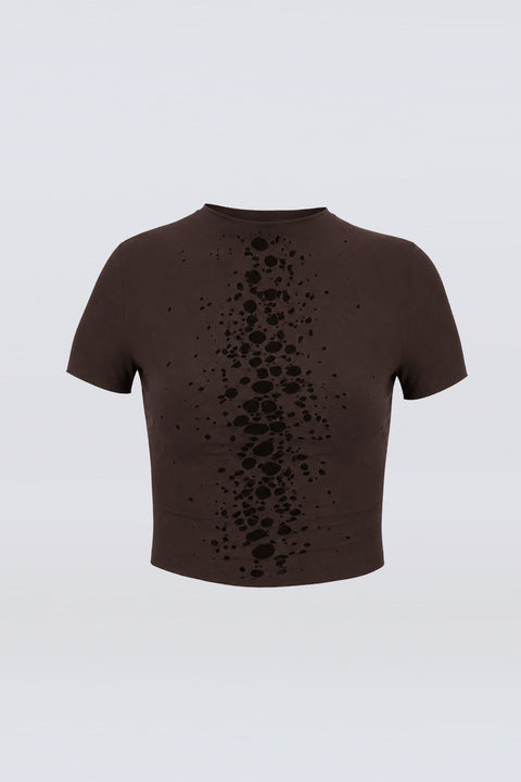 Distressed jersey top in brown - Fal-ash