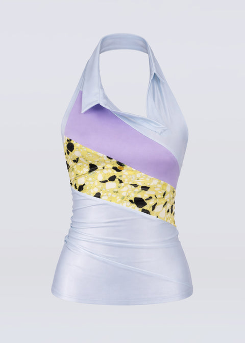 Deconstructed polo in blue/yellow