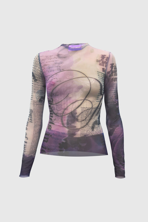 Printed mesh longsleeve in purple - Fal-ash