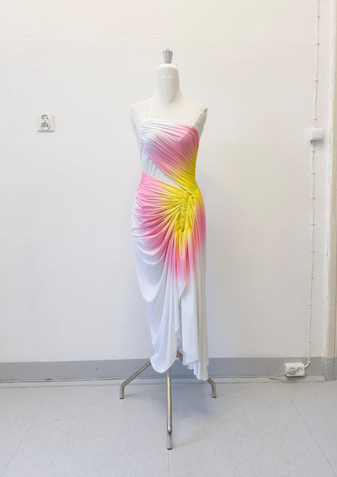Signature dress in white/pink and yellow - XS