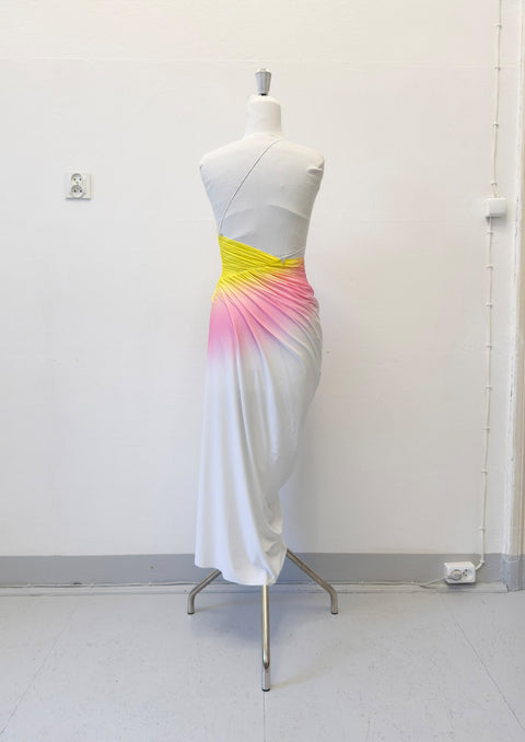 Signature dress in white/pink and yellow - XS