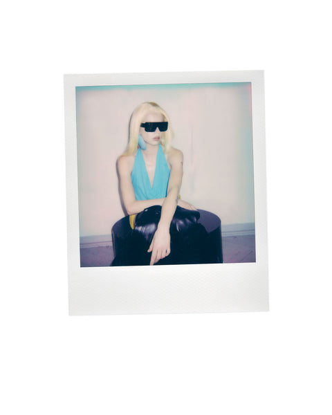 Draped halter top in turquoise