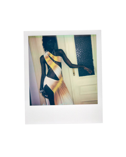 Wrap-around dress in cream/yellow