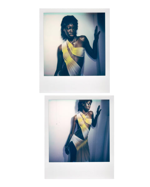 Wrap-around dress in cream/yellow