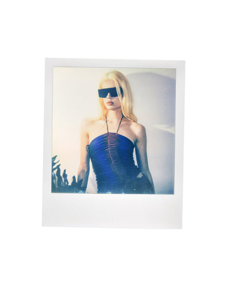 Gathered top in cobalt/wine